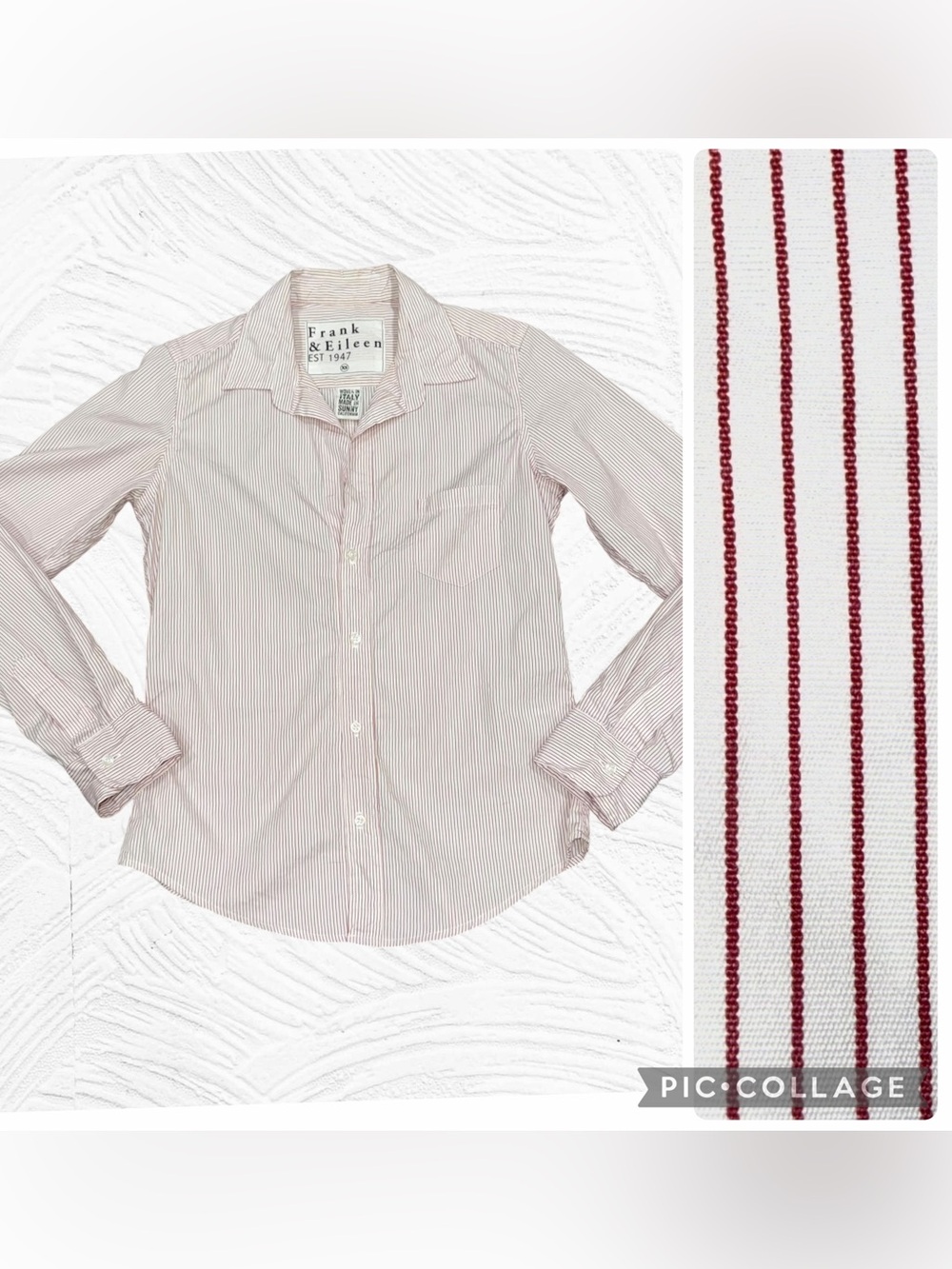Frank & Eileen Barry Italian Cotton Button Up Shirt Size XS Stripe‎ Red White